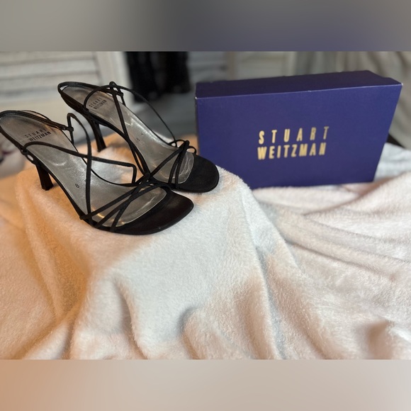 Stuart Weitzman Elegant Black Strappy Heels Size 8 - Picture 1 of 7
